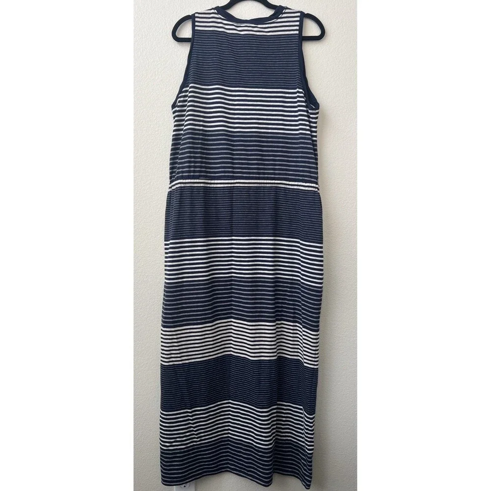 Two By Vince Camuto Navy White Striped Sleeveless Maxi Dress Large